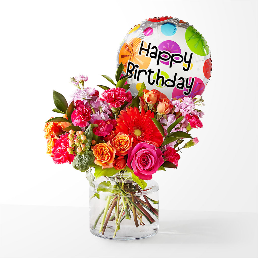 Fiesta Bouquet with Birthday Balloon – Fleuriste Lily-rose, Magog PQ