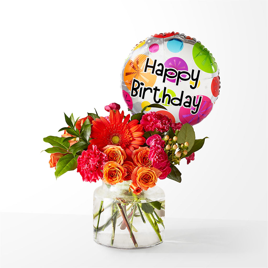 Fiesta Bouquet with Birthday Balloon – Fleuriste Lily-rose, Magog PQ