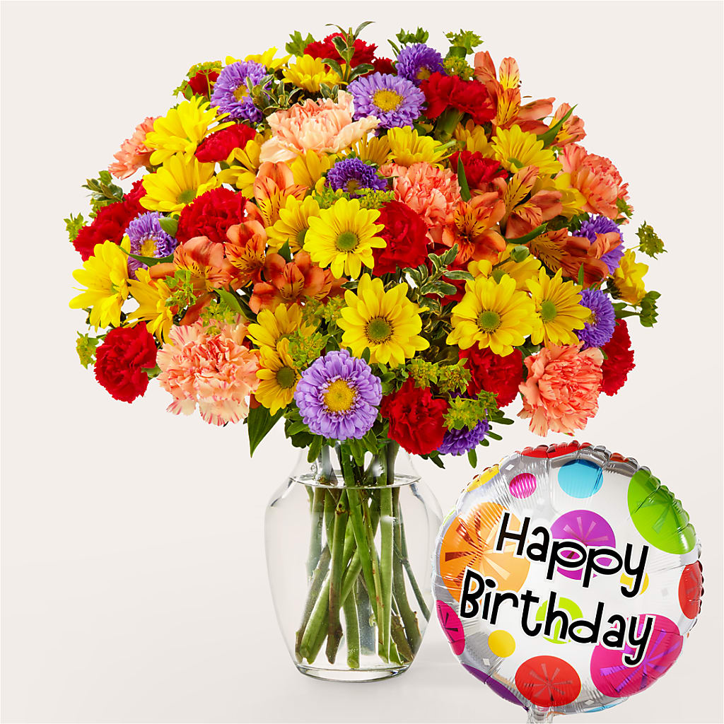 Kaleidoscope Bouquet with Birthday Balloon – Fleuriste Lily-rose, Magog PQ