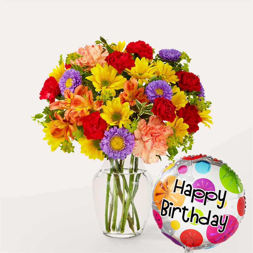 Kaleidoscope Bouquet with Birthday Balloon – Fleuriste Lily-rose, Magog PQ