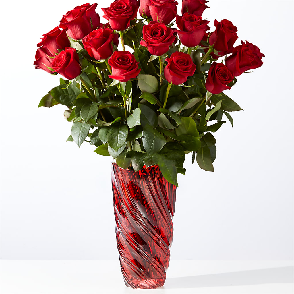 Classic Love Red Rose Bouquet with Luxe Swirl Vase – Fleuriste Lily-rose, Magog PQ