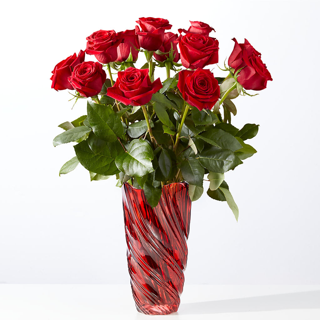 Classic Love Red Rose Bouquet with Luxe Swirl Vase – Fleuriste Lily-rose, Magog PQ
